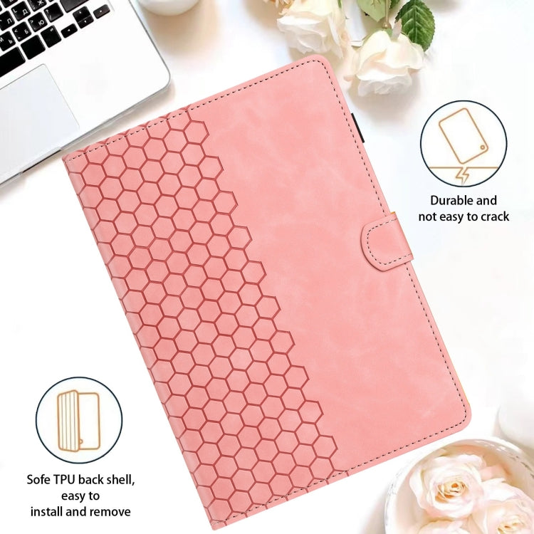 For Samsung Galaxy Tab S9 / S9 FE Honeycomb Embossed Leather Smart Tablet Case(Pink) - Galaxy Tab S9 Cases by buy2fix | Online Shopping UK | buy2fix