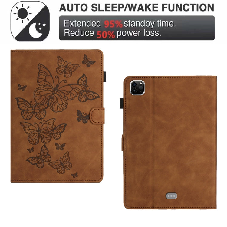 For iPad Pro 11 2024 Butterflies Embossed Leather Smart Tablet Case(Brown) - iPad Pro 11 2024 Cases by buy2fix | Online Shopping UK | buy2fix