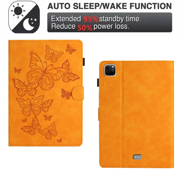 For iPad Pro 11 2024 Butterflies Embossed Leather Smart Tablet Case(Yellow) - iPad Pro 11 2024 Cases by buy2fix | Online Shopping UK | buy2fix