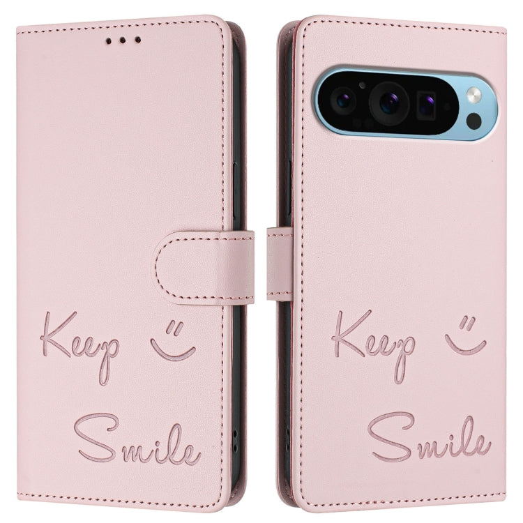 For Google Pixel 9 Pro XL Smile Embossing RFID Leather Phone Case(Pink) - Google Cases by buy2fix | Online Shopping UK | buy2fix