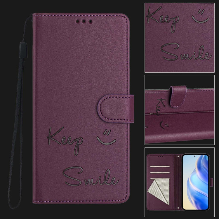 For Motorola Moto G Play 5G 2024 Global Smile Embossing RFID Leather Phone Case(Violet) - Motorola Cases by buy2fix | Online Shopping UK | buy2fix