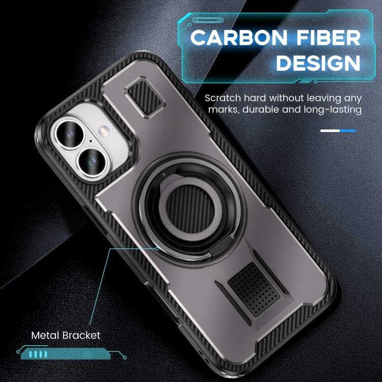 For iPhone 16 Ring Holder Carbon Fiber PC Hybrid TPU Phone Case(Grey) - iPhone 16 Cases by buy2fix | Online Shopping UK | buy2fix