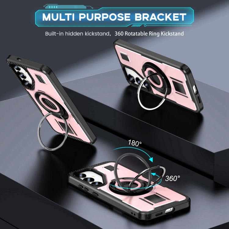 For Samsung Galaxy S25 5G Ring Holder Carbon Fiber PC Hybrid TPU Phone Case(Rose Gold) - Galaxy S25 5G Cases by buy2fix | Online Shopping UK | buy2fix