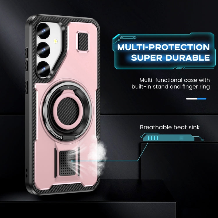 For Samsung Galaxy S25 5G Ring Holder Carbon Fiber PC Hybrid TPU Phone Case(Rose Gold) - Galaxy S25 5G Cases by buy2fix | Online Shopping UK | buy2fix