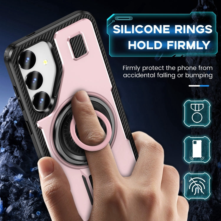 For Samsung Galaxy S25 5G Ring Holder Carbon Fiber PC Hybrid TPU Phone Case(Rose Gold) - Galaxy S25 5G Cases by buy2fix | Online Shopping UK | buy2fix