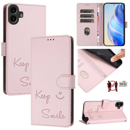 For Nothing CMF Phone 1 Smile Embossing RFID Leather Phone Case(Pink) - More Brand by buy2fix | Online Shopping UK | buy2fix