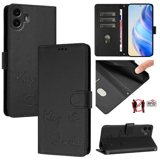 For Nothing CMF Phone 1 Smile Embossing RFID Leather Phone Case(Black) - More Brand by buy2fix | Online Shopping UK | buy2fix