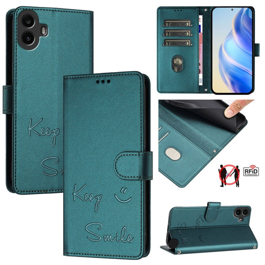 For Nothing CMF Phone 1 Smile Embossing RFID Leather Phone Case(Peacock Green) - More Brand by buy2fix | Online Shopping UK | buy2fix