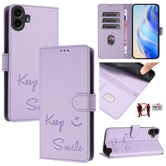 For Nothing CMF Phone 1 Smile Embossing RFID Leather Phone Case(Light Purple) - More Brand by buy2fix | Online Shopping UK | buy2fix