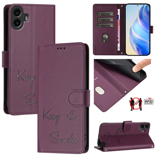 For Nothing CMF Phone 1 Smile Embossing RFID Leather Phone Case(Violet) - More Brand by buy2fix | Online Shopping UK | buy2fix