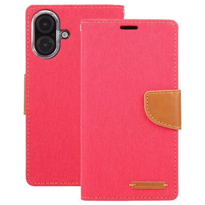 For iPhone 16 GOOSPERY CANVAS DIARY Fabric Texture Flip Leather Phone Case(Red) - iPhone 16 Cases by GOOSPERY | Online Shopping UK | buy2fix