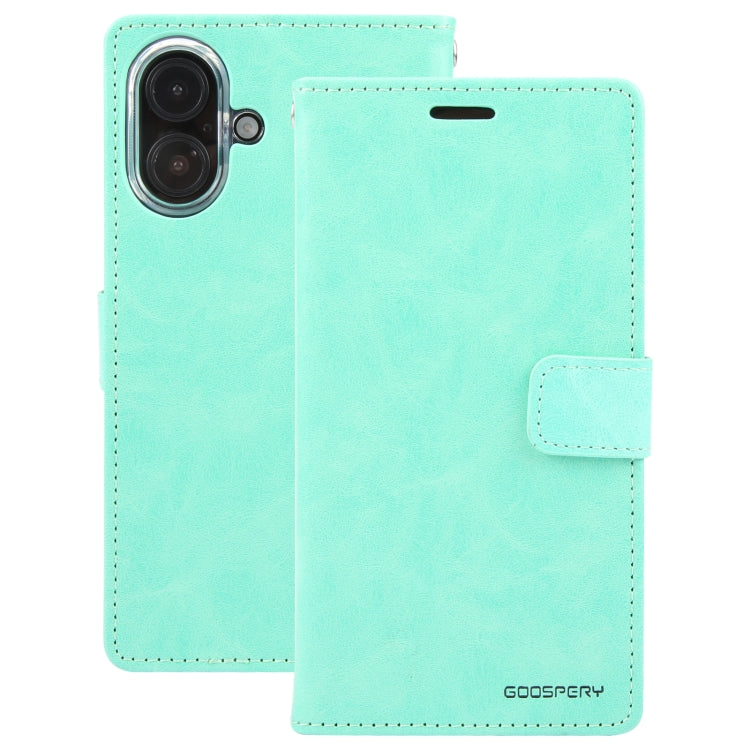 For iPhone 16 Plus GOOSPERY BLUE MOON Crazy Horse Texture Leather Phone Case(Mint Green) - iPhone 16 Plus Cases by GOOSPERY | Online Shopping UK | buy2fix