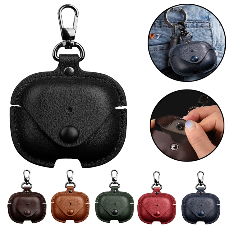 For AirPods 4 Business Leather Earphone Protective Case with Hook(Black) - For AirPods 4 by buy2fix | Online Shopping UK | buy2fix