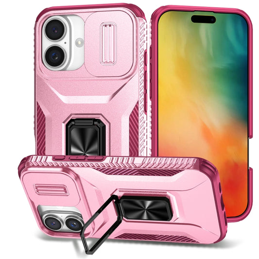 For iPhone 16 Plus Sliding Camshield Holder Phone Case(Pink + Rose Red) - iPhone 16 Plus Cases by buy2fix | Online Shopping UK | buy2fix