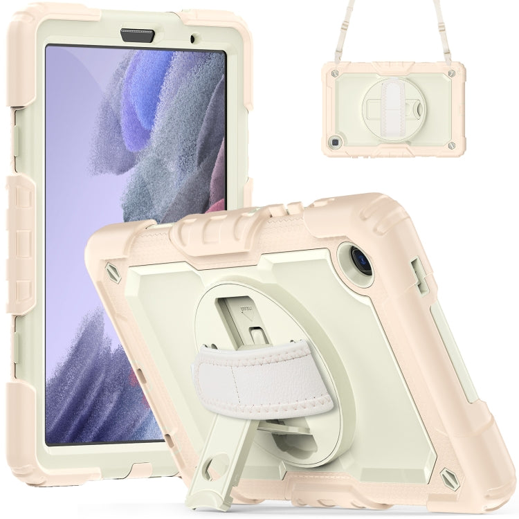 For Samsung Galaxy Tab A7 Lite T220 Silicone Hybrid PC Tablet Case with Shoulder Strap(Beige + Rose Gold) - Tab A7 Lite T220 / T225 by buy2fix | Online Shopping UK | buy2fix