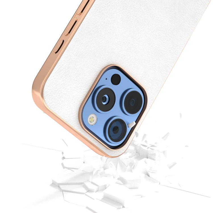 For iPhone 16 Pro Max Nano Electroplating Dual Color Lichi Texture PU Phone Case(White) - iPhone 16 Pro Max Cases by buy2fix | Online Shopping UK | buy2fix