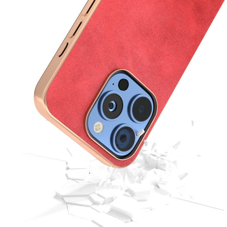 For iPhone 16 Pro Max Nano Electroplating Dual Color Cowhide Texture Protective Phone Case(Red) - iPhone 16 Pro Max Cases by buy2fix | Online Shopping UK | buy2fix