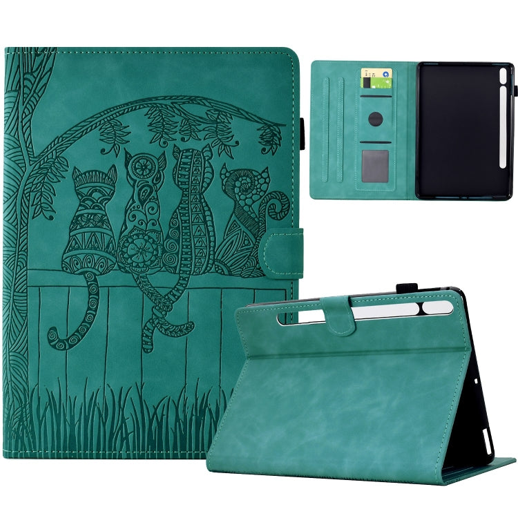 For Samsung Galaxy Tab S9 / S9 FE Cats Embossed Leather Smart Tablet Case(Light Blue) - Galaxy Tab S9 Cases by buy2fix | Online Shopping UK | buy2fix