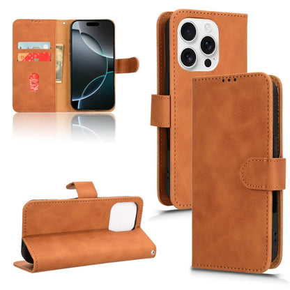 For iPhone 16 Pro Skin Feel Magnetic Flip Leather Phone Case(Brown) - iPhone 16 Pro Cases by buy2fix | Online Shopping UK | buy2fix