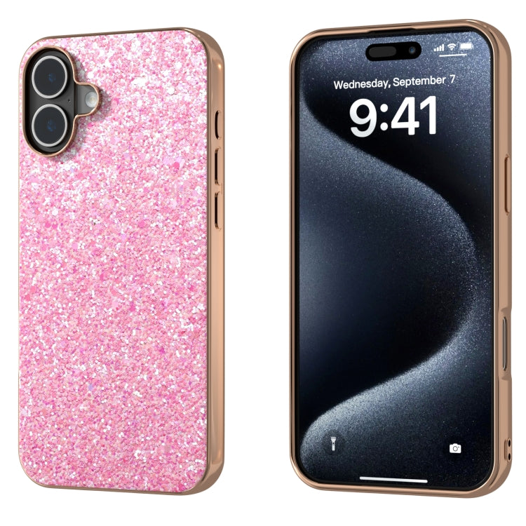 For iPhone 16 Electroplating Frame Colorful Glitter Phone Case(Purple Pink) - iPhone 16 Cases by buy2fix | Online Shopping UK | buy2fix