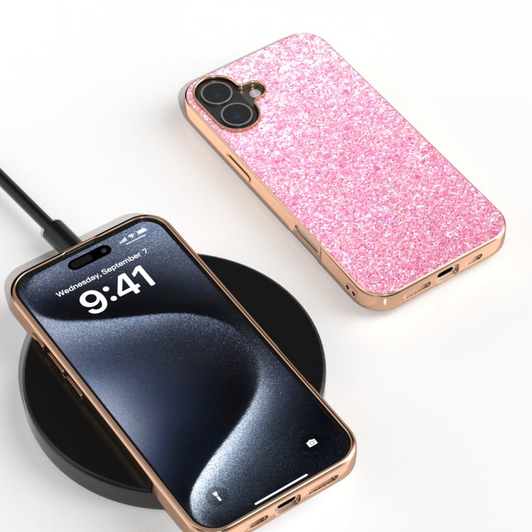 For iPhone 16 Electroplating Frame Colorful Glitter Phone Case(Purple Pink) - iPhone 16 Cases by buy2fix | Online Shopping UK | buy2fix