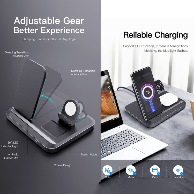 DW08 15W 3 in 1 Folding Wireless Charger(Black) - Wireless Charger by buy2fix | Online Shopping UK | buy2fix