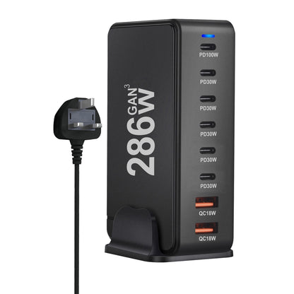 YMX-986 286W 6Type-C, 3USB 8-Ports Desktop Fast Charger, Plug Type:UK Plug(Black) - Multifunction Charger by buy2fix | Online Shopping UK | buy2fix