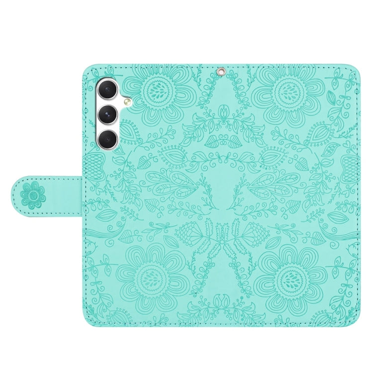 For Samsung Galaxy S25+ 5G Floral Embossed Pattern Leather Phone Case(Light Green) - Galaxy S25+ 5G Cases by buy2fix | Online Shopping UK | buy2fix