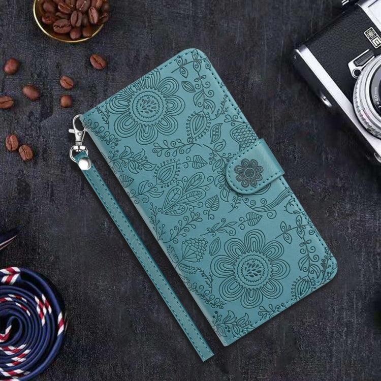 For Samsung Galaxy S25 5G Floral Embossed Pattern Leather Phone Case(Dark Green) - Galaxy S25 5G Cases by buy2fix | Online Shopping UK | buy2fix