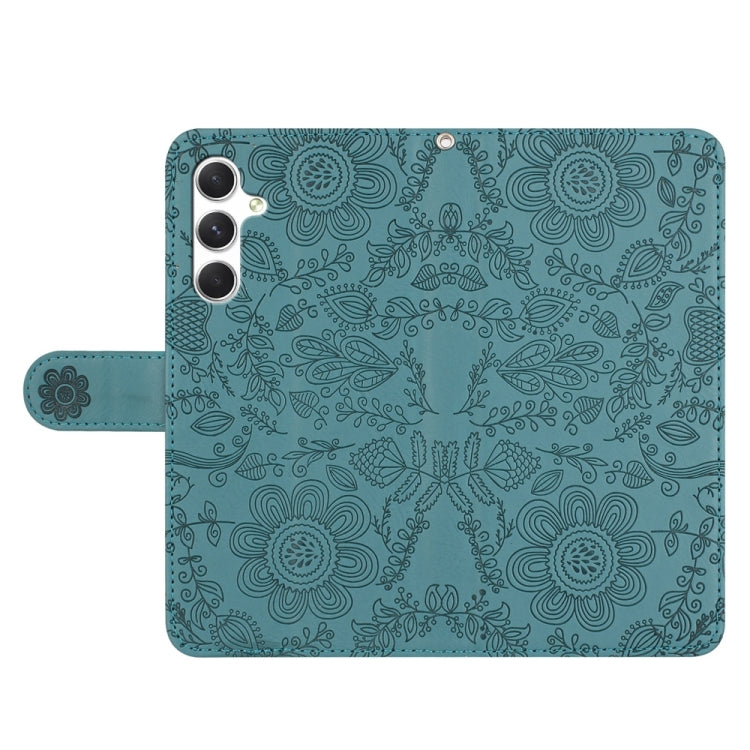 For Samsung Galaxy S25 5G Floral Embossed Pattern Leather Phone Case(Dark Green) - Galaxy S25 5G Cases by buy2fix | Online Shopping UK | buy2fix