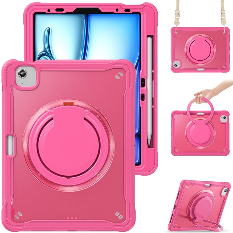 For iPad Air 11 2024 Heavy Duty Hybrid Tablet Case with Handle & Strap(Rose Red) - iPad Air 11 2024 Cases by buy2fix | Online Shopping UK | buy2fix