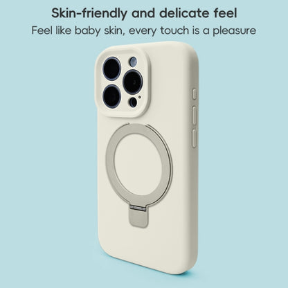 For iPhone 16 Pro Precision Hole Liquid Silicone MagSafe Metal Ring Holder Phone Case(White) - iPhone 16 Pro Cases by buy2fix | Online Shopping UK | buy2fix