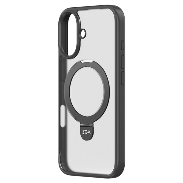 For iPhone 16 ZGA Magsafe Holder PC Hybrid TPU Phone Case(Black) - iPhone 15 Cases by ZGA | Online Shopping UK | buy2fix