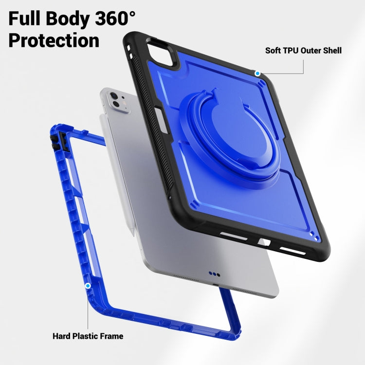 For iPad Pro 11 2024 Honeycomb Hybrid Tablet Case with Handle Holder & Strap(Dark Blue) - iPad Pro 11 2024 Cases by buy2fix | Online Shopping UK | buy2fix