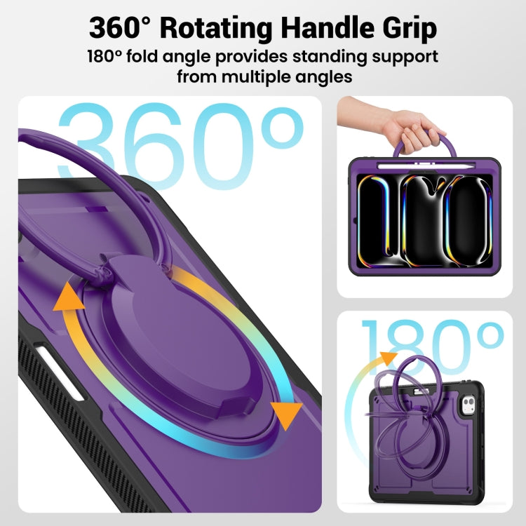 For iPad Pro 11 2024 Honeycomb Hybrid Tablet Case with Handle Holder & Strap(Purple) - iPad Pro 11 2024 Cases by buy2fix | Online Shopping UK | buy2fix