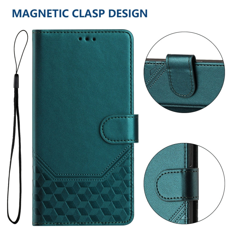 For Samsung Galaxy S25 Ultra 5G Honeycomb Embossing RFID Leather Phone Case(Peacock Green) - Galaxy S25 Ultra 5G Cases by buy2fix | Online Shopping UK | buy2fix