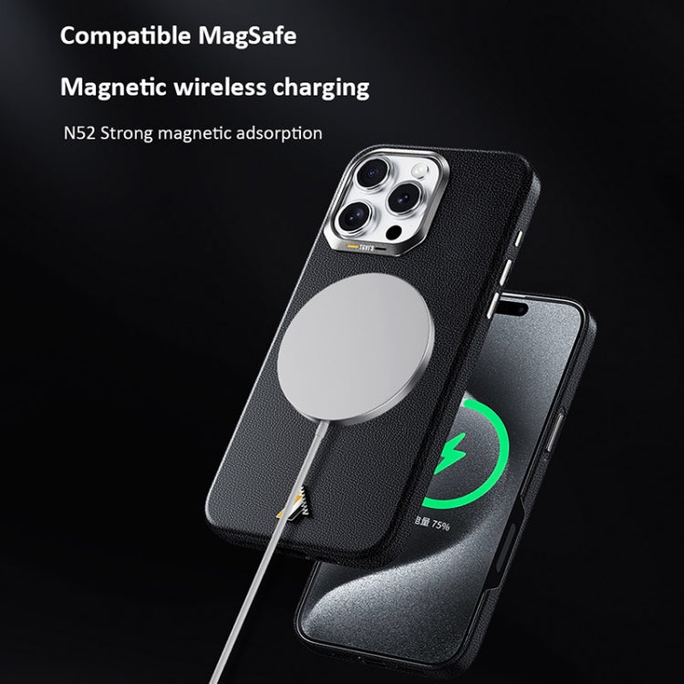 For iPhone 16 Pro TGVIS VIDA Series MagSafe Magnetic PU Leather Phone Case(Silver Plaid) - iPhone 16 Pro Cases by TGVIS | Online Shopping UK | buy2fix