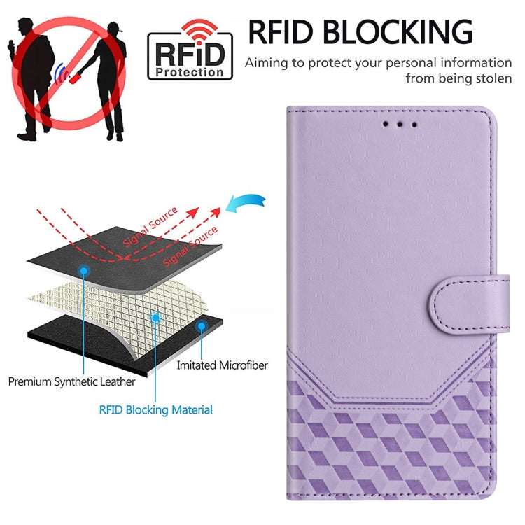 For Motorola Moto G 5G 2024 Oversea Honeycomb Embossing RFID Leather Phone Case(Light Purple) - Motorola Cases by buy2fix | Online Shopping UK | buy2fix