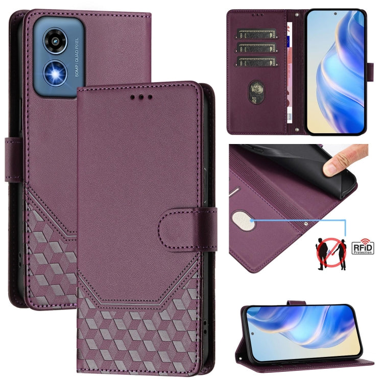 For Motorola Moto G 5G 2024 Oversea Honeycomb Embossing RFID Leather Phone Case(Violet) - Motorola Cases by buy2fix | Online Shopping UK | buy2fix