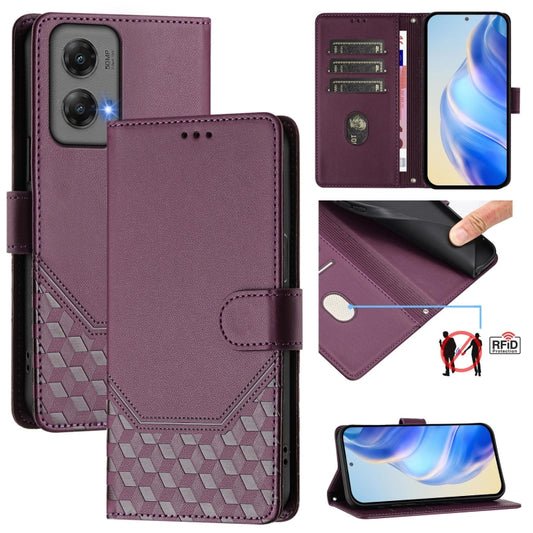 For Motorola Moto G Stylus 5G 2024 Honeycomb Embossing RFID Leather Phone Case(Violet) - Motorola Cases by buy2fix | Online Shopping UK | buy2fix