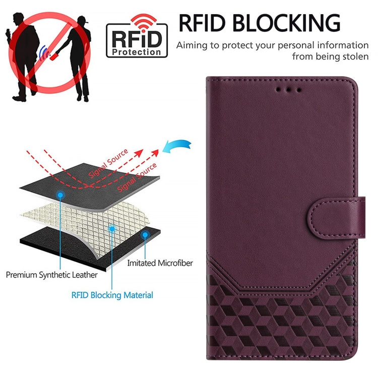 For Motorola Moto G Stylus 5G 2024 Honeycomb Embossing RFID Leather Phone Case(Violet) - Motorola Cases by buy2fix | Online Shopping UK | buy2fix