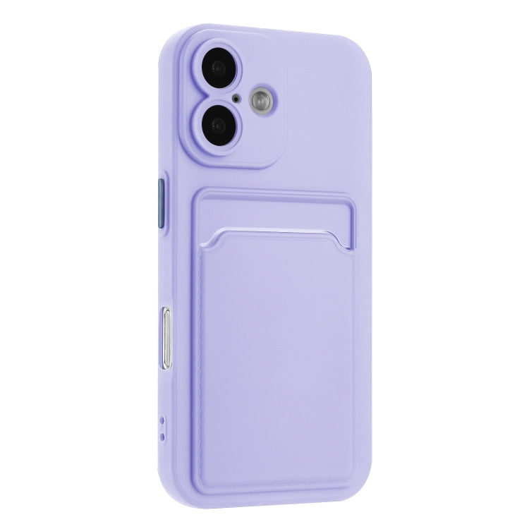 For iPhone 16 Skin Feel Card Contrast Color Button TPU Phone Case(Purple) - iPhone 16 Cases by buy2fix | Online Shopping UK | buy2fix