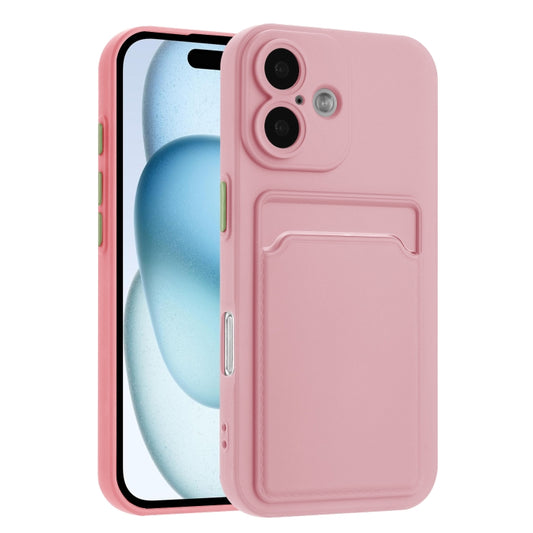 For iPhone 16 Plus Skin Feel Card Contrast Color Button TPU Phone Case(Pink) - iPhone 16 Plus Cases by buy2fix | Online Shopping UK | buy2fix