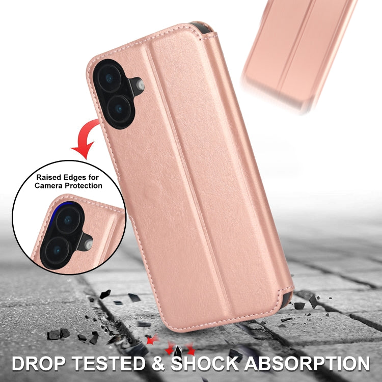 For iPhone 16 Plus Shockproof PU + TPU Leather Phone Case(Rose Gold) - iPhone 16 Plus Cases by buy2fix | Online Shopping UK | buy2fix