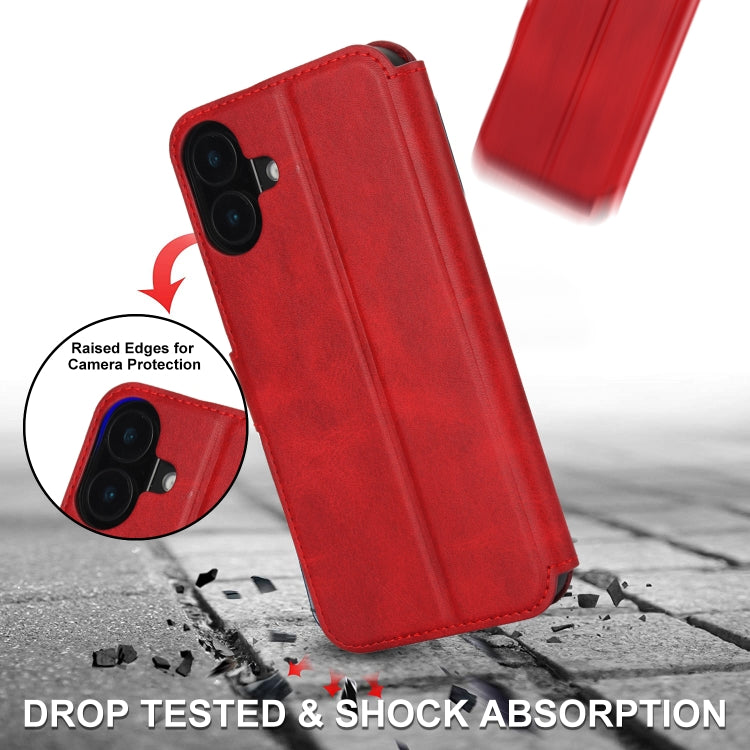 For iPhone 16 Shockproof PU + TPU Leather Phone Case(Red) - iPhone 16 Cases by buy2fix | Online Shopping UK | buy2fix