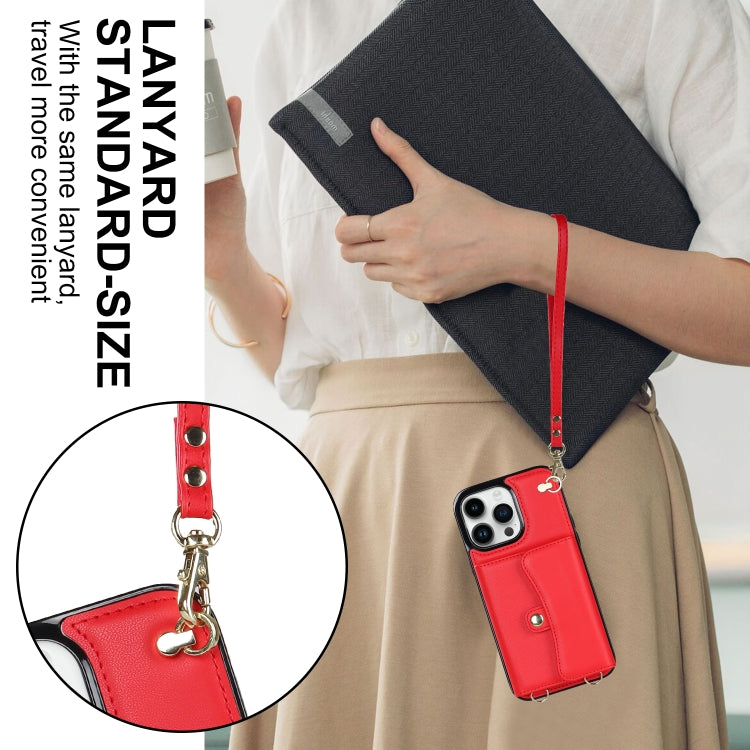 For iPhone 16 Pro RFID Card Slot Phone Case with Long Lanyard(Red) - iPhone 16 Pro Cases by buy2fix | Online Shopping UK | buy2fix