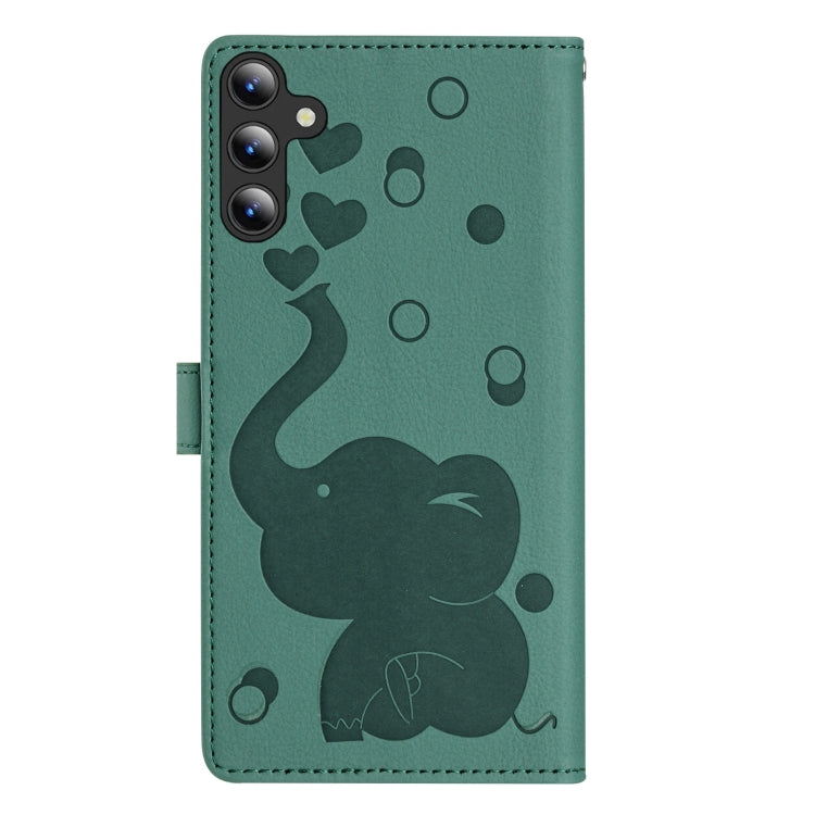 For Samsung Galaxy S25 5G Cartoon Elephant Embossed Leather Phone Case(Green) - Galaxy S25 5G Cases by buy2fix | Online Shopping UK | buy2fix