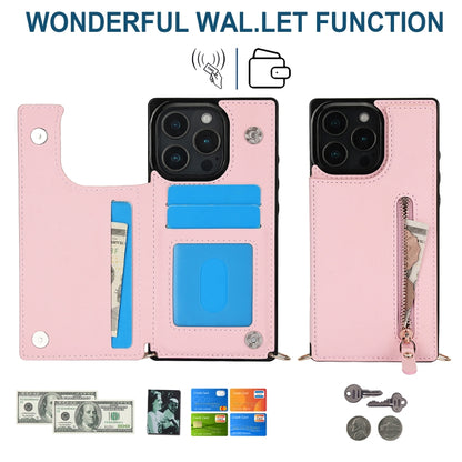 For iPhone 16 Pro Cross-body Zipper Square Phone Case(Pink) - iPhone 16 Pro Cases by buy2fix | Online Shopping UK | buy2fix