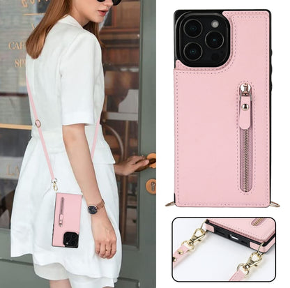 For iPhone 16 Pro Cross-body Zipper Square Phone Case(Pink) - iPhone 16 Pro Cases by buy2fix | Online Shopping UK | buy2fix