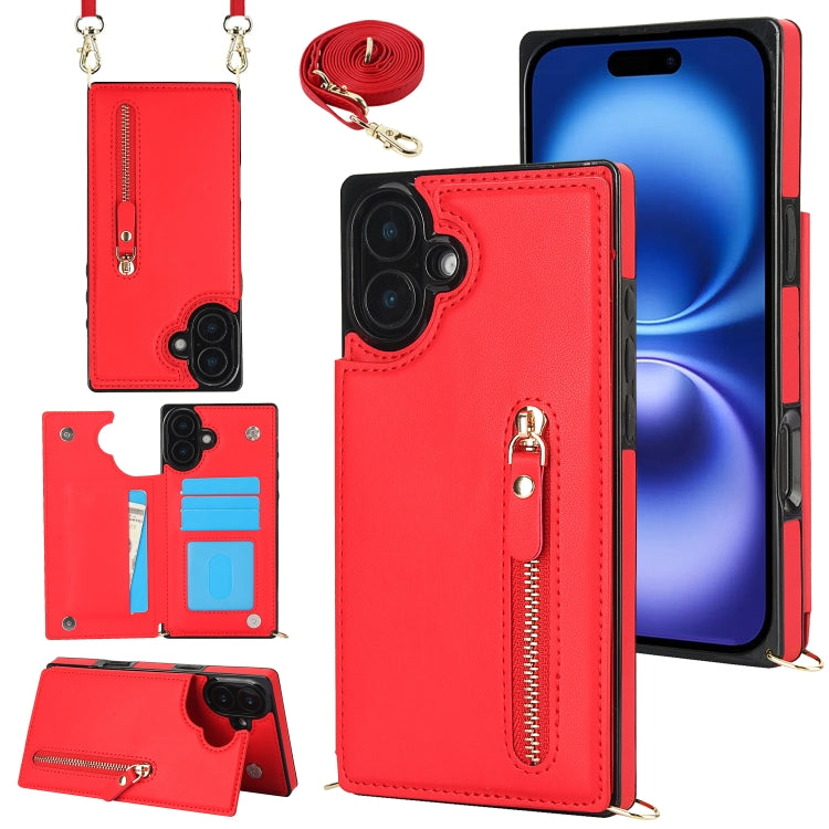 For iPhone 16 Plus Cross-body Zipper Square Phone Case(Red) - iPhone 16 Plus Cases by buy2fix | Online Shopping UK | buy2fix